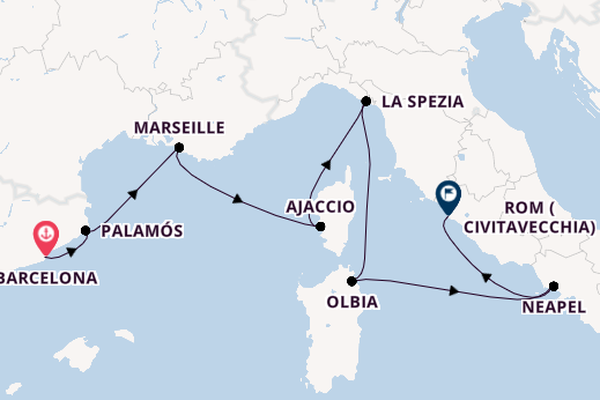 Westliches Mittelmeer ab Barcelona, Spanien auf der Sirena