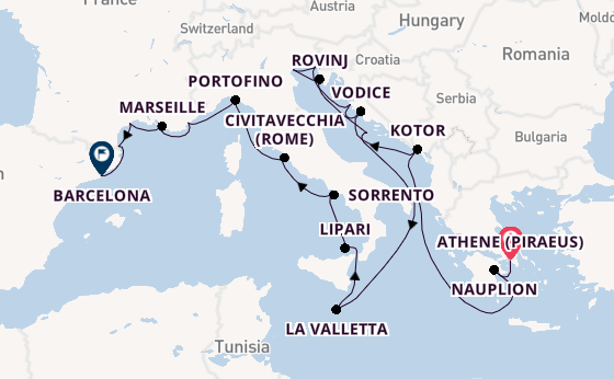 Middellandse Zee vanaf Athene (Piraeus), Griekenland met de Seabourn Ovation