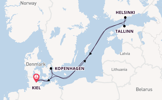 Oostzee vanaf Kiel, Duitsland met de Mein Schiff Relax