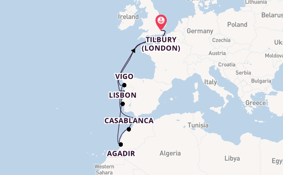 16 day cruise with the Ambience to Tilbury (London)