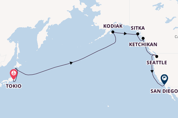 Transpacifisch vanaf Tokio, Japan met de Volendam