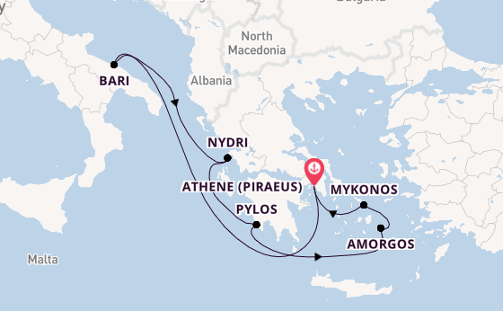 Oostelijke Middellandse Zee vanaf Athene (Piraeus), Griekenland met de EXPLORA II