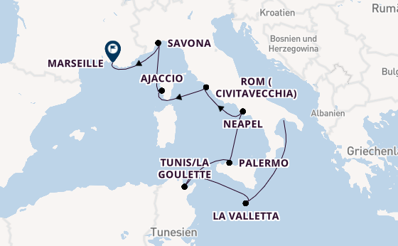 Westliches Mittelmeer ab Tarent, Italien auf der Costa Fascinosa