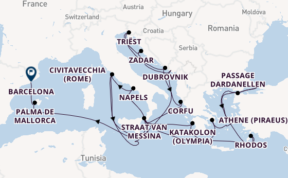 Middellandse Zee vanaf Civitavecchia (Rome), Italië met de Queen Elizabeth