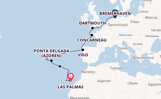Portugal ab Las Palmas, Gran Canaria auf der Amadea