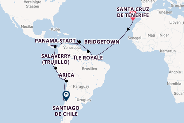 Südamerika ab Santa Cruz de Tenerife, Spanien auf der VASCO DA GAMA