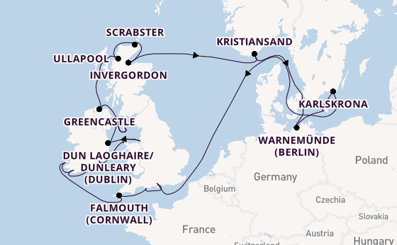 British Isles from Southampton, England with the Vista