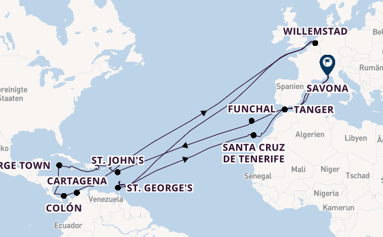 Transatlantik ab Genua, Italien auf der Artania