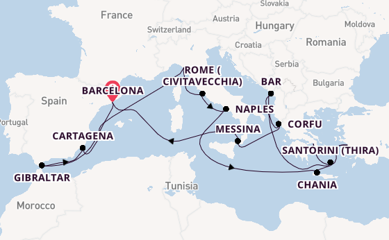 Mediterranean from Barcelona, Spain with the Sun Princess