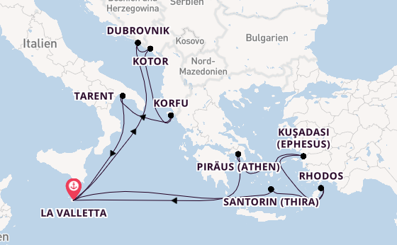 Mittelmeer ab La Valletta, Malta auf der Azura