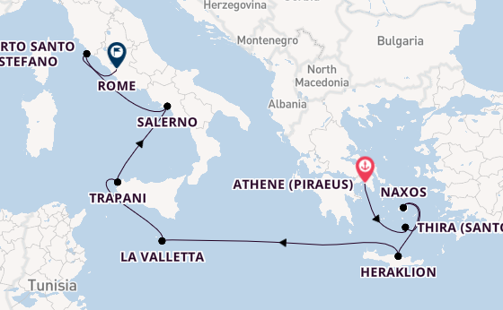 Middellandse Zee vanaf Athene (Piraeus), Griekenland met de Silver Ray
