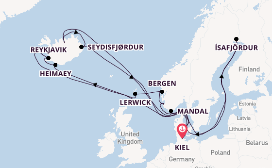 Arctica vanaf Kiel, Duitsland met de VASCO DA GAMA