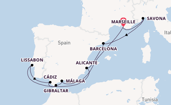 Westelijke Middellandse Zee vanaf Marseille, Frankrijk met de Costa Diadema