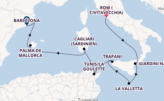 Westliches Mittelmeer ab Civitavecchia (Rom), Italien auf der Silver Muse