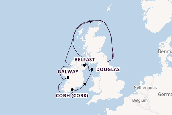 British Isles from Newcastle upon Tyne, England with the Bolette
