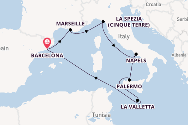 Westelijke Middellandse Zee vanaf Barcelona, Spanje met de MSC Magnifica