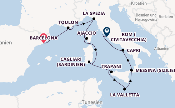 Westliches Mittelmeer ab Barcelona, Spanien auf der Sirena
