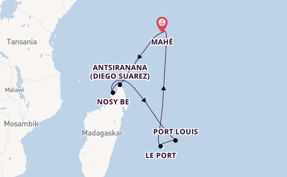 Indischer Ozean ab Mahé, Seychellen auf AIDAblu