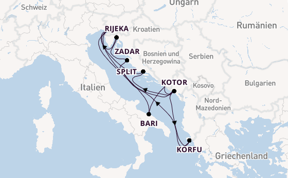 Mittelmeer ab Triest, Italien auf der Mein Schiff 4