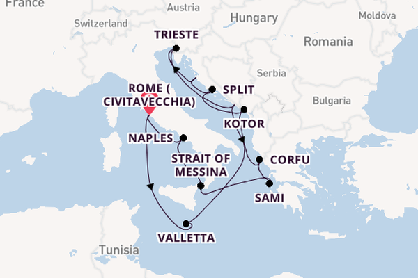 Mediterranean Sea from Rome (Civitavecchia), Italy with the Queen Elizabeth