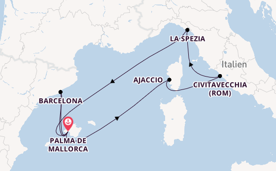 Westliches Mittelmeer ab Palma de Mallorca, Spanien auf der Mein Schiff Flow