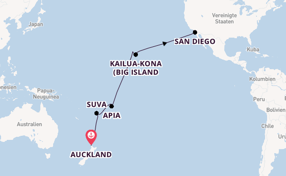 Transpazifik ab Auckland, Neuseeland auf der Royal Princess