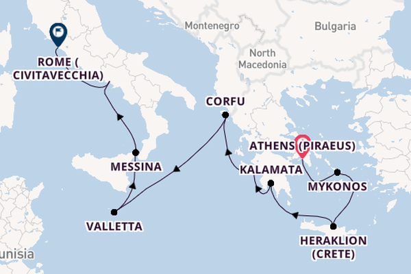 Mediterranean Sea from Athens (Piraeus), Greece with the Viking Star