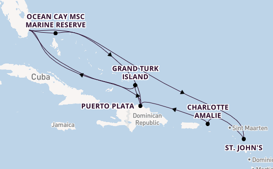 Caribbean from Miami, Florida, USA with the MSC Seashore