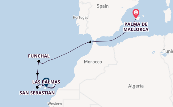 Canarische Eilanden vanaf Palma de Mallorca, Mallorca, Spanje met de Mein Schiff 7