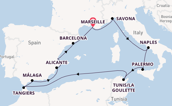 Western Mediterranean from Marseille, France with the Costa Pacifica