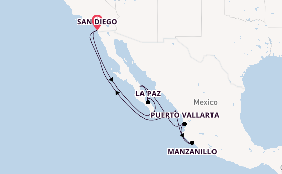 Mexican Riviera from San Diego, California, USA with the Koningsdam