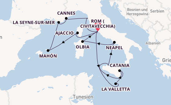 Westliches Mittelmeer ab Civitavecchia (Rom), Italien auf AIDAstella