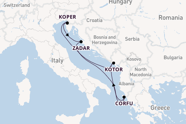 Middellandse Zee vanaf Triëst, Italië met de Mein Schiff 4
