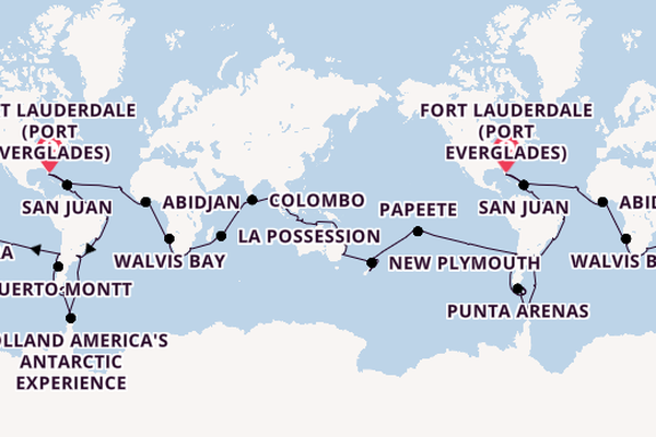 World Cruise from Fort Lauderdale (Port Everglades), Florida with the Volendam
