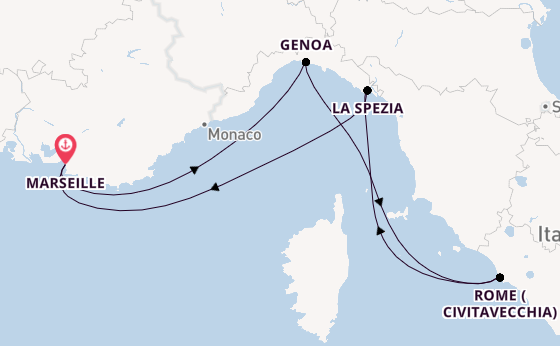 Western Mediterranean from Marseille, France with the MSC World Europa