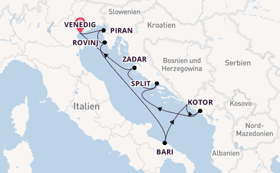 Mittelmeer ab Venedig, Italien auf der Silver Spirit