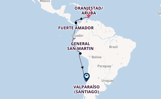 South America from Oranjestad/Aruba, Netherlands Antilles with the Seabourn Pursuit