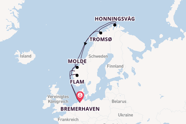 Norwegen ab Bremerhaven, Deutschland auf der Mein Schiff 2