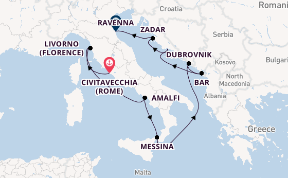 Middellandse Zee vanaf Civitavecchia (Rome), Italië met de Celebrity Constellation