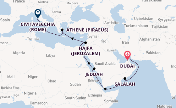 Midden-Oosten vanaf Dubai, Verenigde Arabische Emiraten met de Seven Seas Mariner