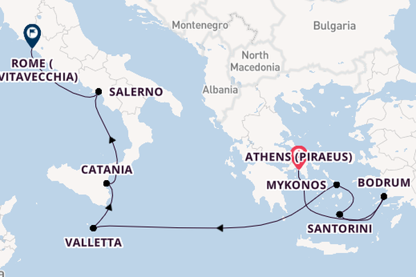 Mediterranean Sea from Athens (Piraeus), Greece with the Scarlet Lady