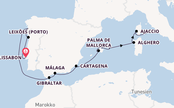 Westliches Mittelmeer ab Lissabon, Portugal auf der Silver Dawn