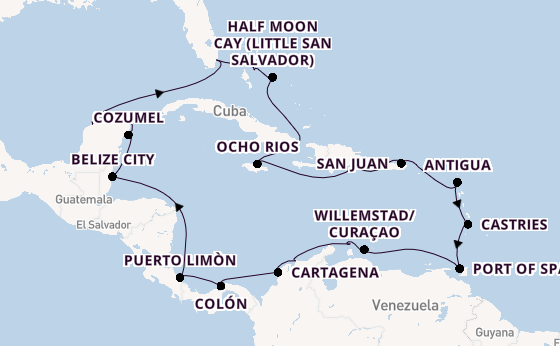 Caribbean from Miami, Florida, USA with the Zuiderdam