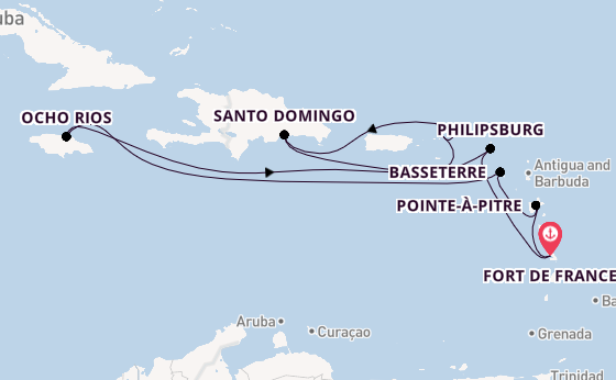Caribbean from Fort de France, Martinique with the Costa Favolosa