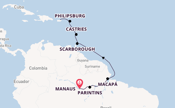 Caribbean vanaf Manaus, Brazilië met de EXPLORA II