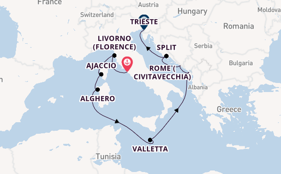 Mediterranean Sea from Rome (Civitavecchia), Italy with the Enchanted Princess