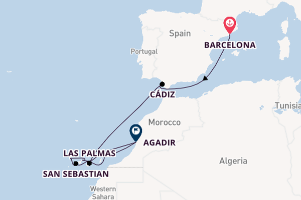 Canarische Eilanden vanaf Barcelona, Spanje met de Costa Fortuna