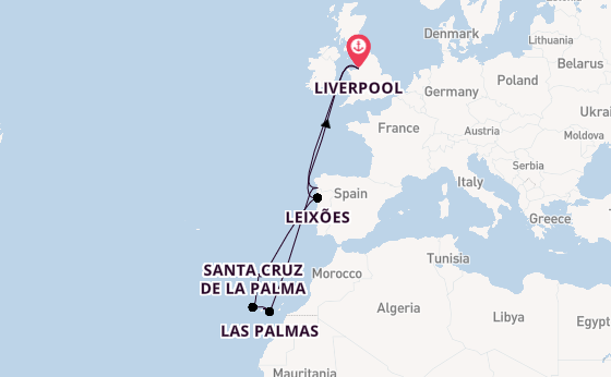 Canary Islands from Liverpool, England with the Bolette