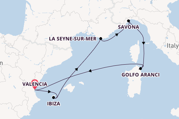 Westelijke Middellandse Zee vanaf Valencia, Spanje met de Costa Fascinosa