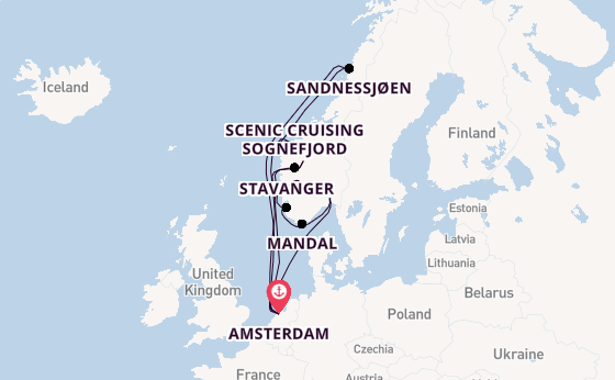 Noorwegen vanaf Amsterdam, Nederland met de Zuiderdam